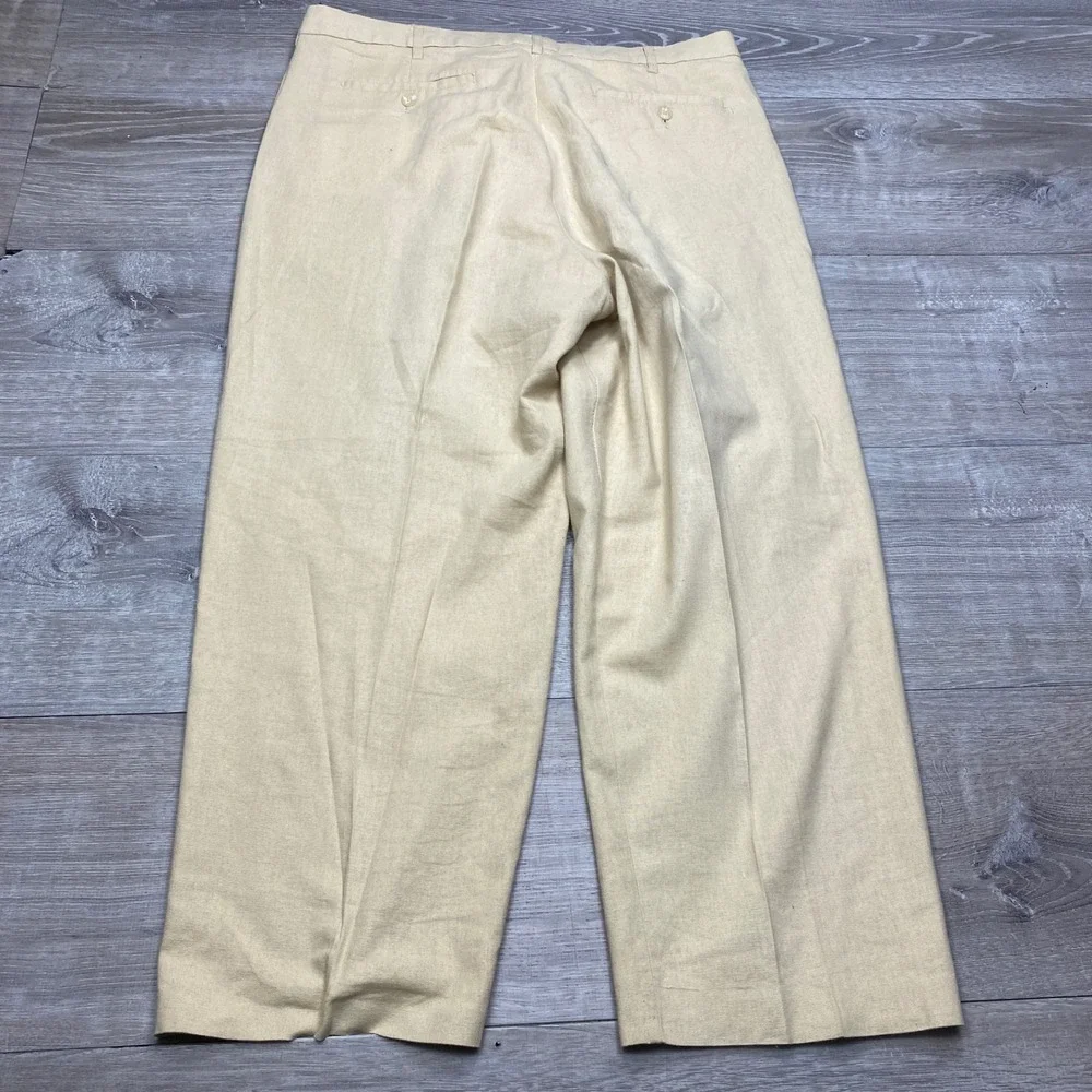 Trust Dress Pants Mens 38x26 Beige Linen Blend Pleated Wide Leg Casual Summer